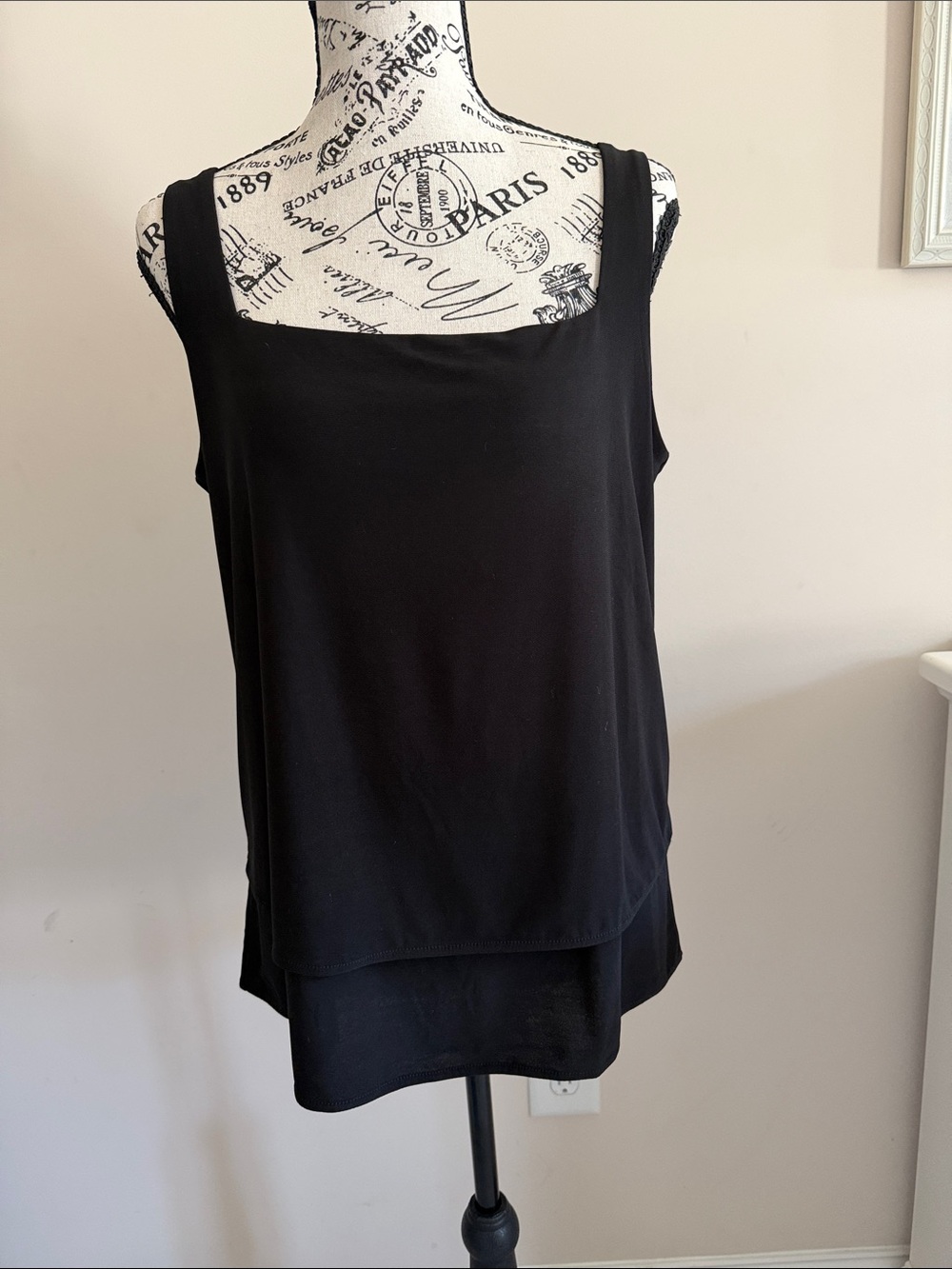 White House Black Market Black Layered Square-Neck Tank